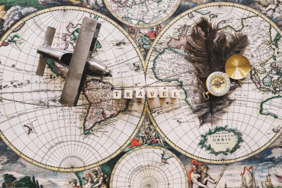 Bathroom wall decorated with framed vintage maps